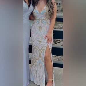 PrimaVera 4311 Prom dress! white/gold and multicoloured beading!